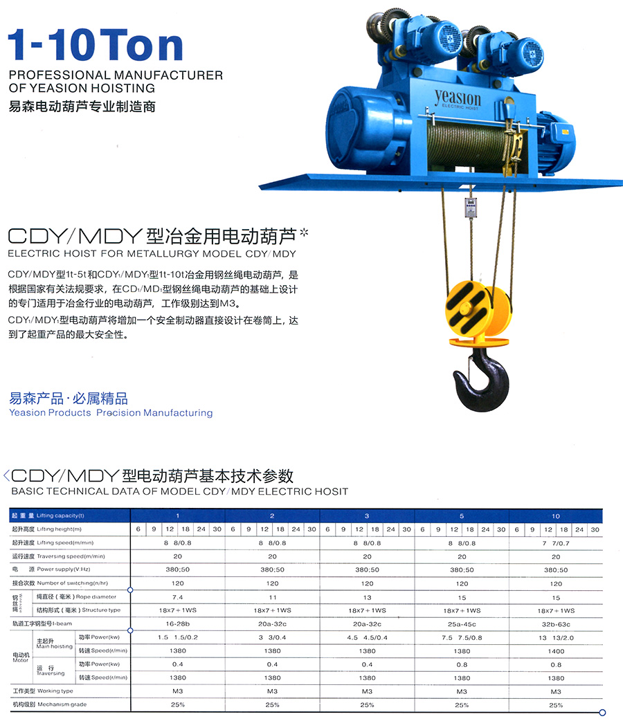 CDY、MDY型冶金電動(dòng)葫蘆--
